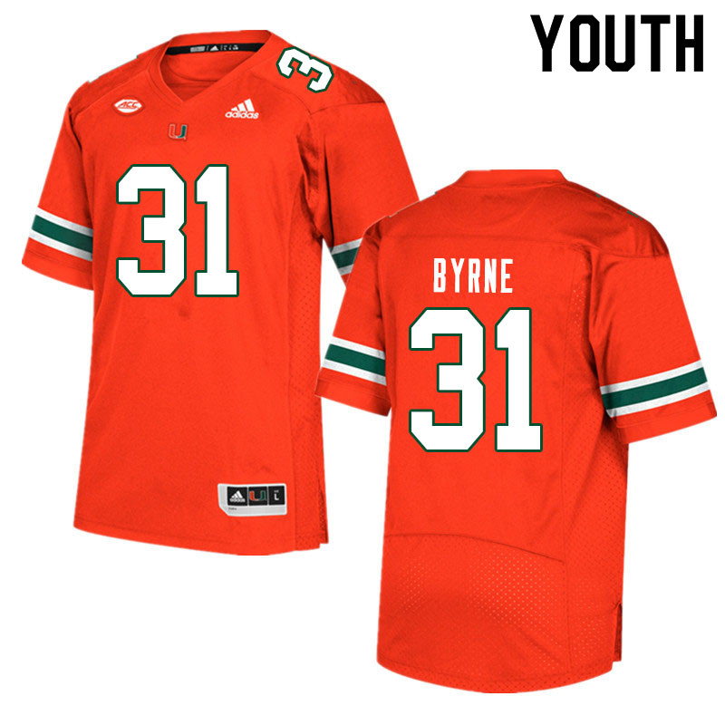 Youth #31 Connor Byrne Miami Hurricanes College Football Jerseys Sale-Orange
